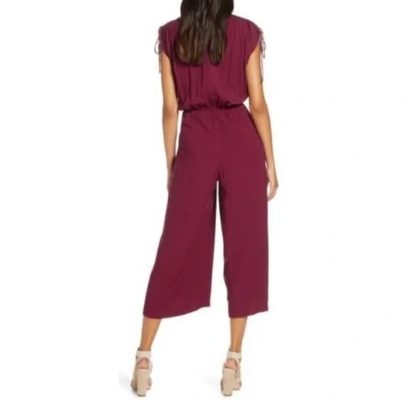 NEW Gal Meets Glam Luella Maroon Wine Burgundy Ruched Crop Jumpsuit 18